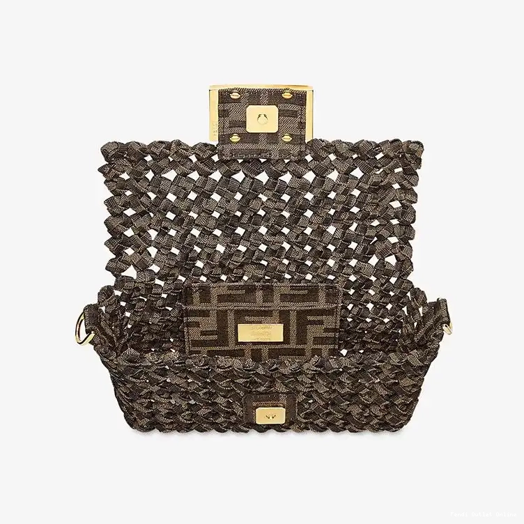 Cheap Fabric In Mini Bag Baguette Interlace Fendi Coffee 0703